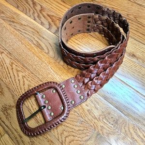 Fossil Women's Braided Brown Leather Studded Belt Size M
